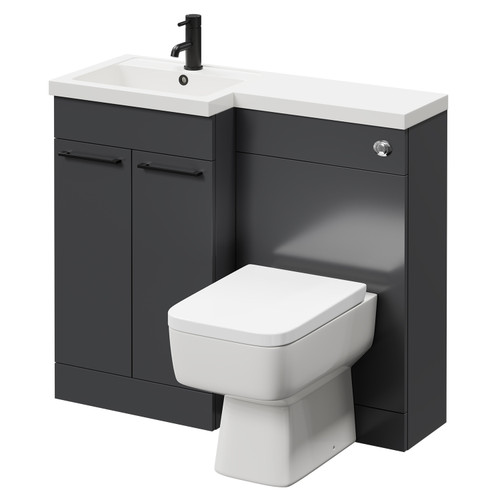 Napoli Combination Gloss Grey 1000mm Vanity Unit Toilet Suite with Left Hand L Shaped 1 Tap Hole Basin and 2 Doors with Matt Black Handles Right Hand Side View