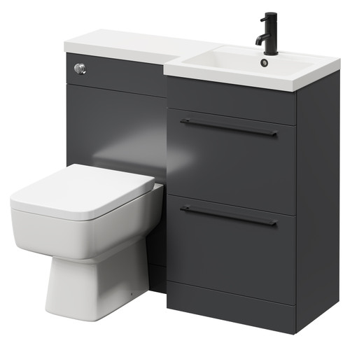 Napoli Combination Gloss Grey 1000mm Vanity Unit Toilet Suite with Right Hand L Shaped 1 Tap Hole Basin and 2 Drawers with Matt Black Handles Right Hand Side View