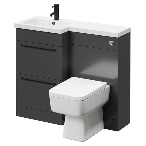 Napoli Combination Gloss Grey 1000mm Vanity Unit Toilet Suite with Left Hand L Shaped 1 Tap Hole Basin and 2 Drawers with Matt Black Handles Right Hand Side View