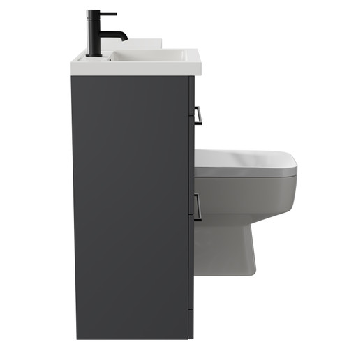 Napoli Combination Gloss Grey 1000mm Vanity Unit Toilet Suite with Left Hand L Shaped 1 Tap Hole Basin and 2 Drawers with Matt Black Handles Side on View