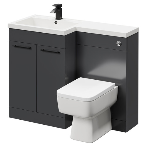 Napoli Combination Gloss Grey 1100mm Vanity Unit Toilet Suite with Left Hand L Shaped 1 Tap Hole Basin and 2 Doors with Matt Black Handles Right Hand Side View