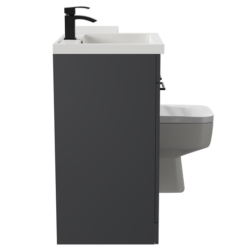 Napoli Combination Gloss Grey 1100mm Vanity Unit Toilet Suite with Left Hand L Shaped 1 Tap Hole Basin and 2 Doors with Matt Black Handles Side on View