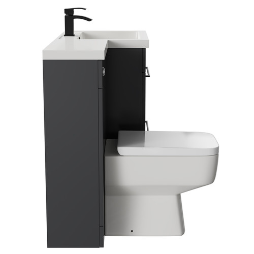 Napoli Combination Gloss Grey 1100mm Vanity Unit Toilet Suite with Right Hand L Shaped 1 Tap Hole Basin and 2 Drawers with Matt Black Handles Side on View