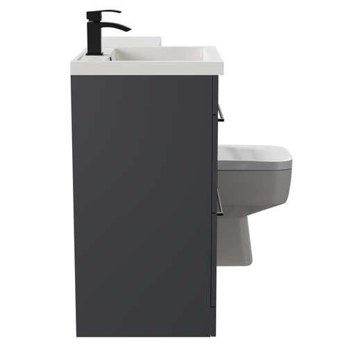 Napoli Combination Gloss Grey 1100mm Vanity Unit Toilet Suite with Left Hand L Shaped 1 Tap Hole Basin and 2 Drawers with Matt Black Handles Side on View
