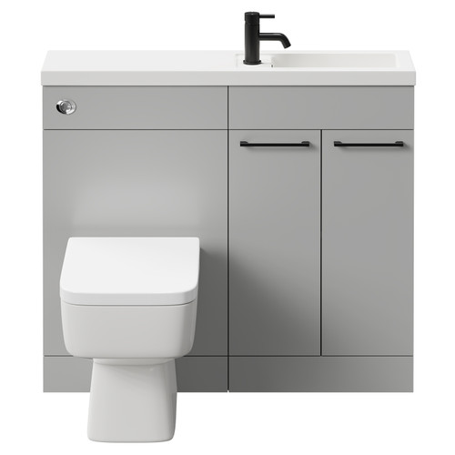 Napoli Combination Gloss Grey Pearl 1000mm Vanity Unit Toilet Suite with Slimline 1 Tap Hole Basin and 2 Doors with Matt Black Handles Front View