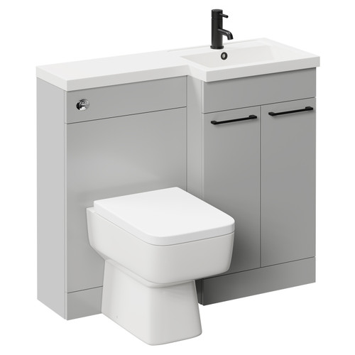 Napoli Combination Gloss Grey Pearl 1000mm Vanity Unit Toilet Suite with Right Hand L Shaped 1 Tap Hole Basin and 2 Doors with Matt Black Handles Left Hand Side View