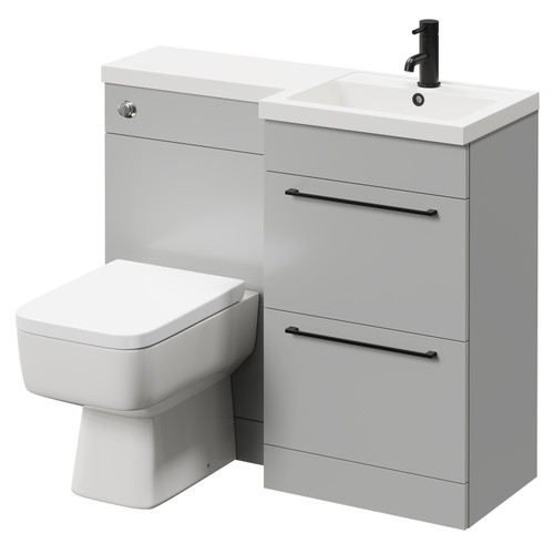 Napoli Combination Gloss Grey Pearl 1000mm Vanity Unit Toilet Suite with Right Hand L Shaped 1 Tap Hole Basin and 2 Drawers with Matt Black Handles Right Hand Side View