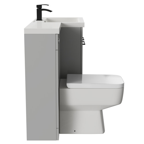 Napoli Combination Gloss Grey Pearl 1100mm Vanity Unit Toilet Suite with Right Hand L Shaped 1 Tap Hole Basin and 2 Doors with Matt Black Handles Side on View