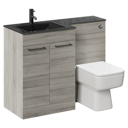 Venice Square Molina Ash 1100mm Vanity Unit Toilet Suite with Left Hand Anthracite Glass 1 Tap Hole Basin and 2 Doors with Gunmetal Grey Handles Left Hand View