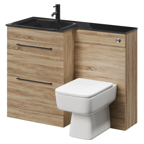 Venice Square Bordalino Oak 1100mm Vanity Unit Toilet Suite with Left Hand Anthracite Glass 1 Tap Hole Basin and 2 Drawers with Gunmetal Grey Handles Right Hand View