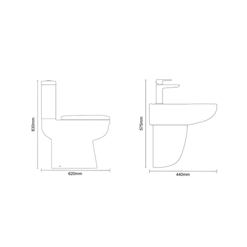 Ideal 560mm Semi Pedestal Basin and Comfort Height Toilet Suite Dimensions