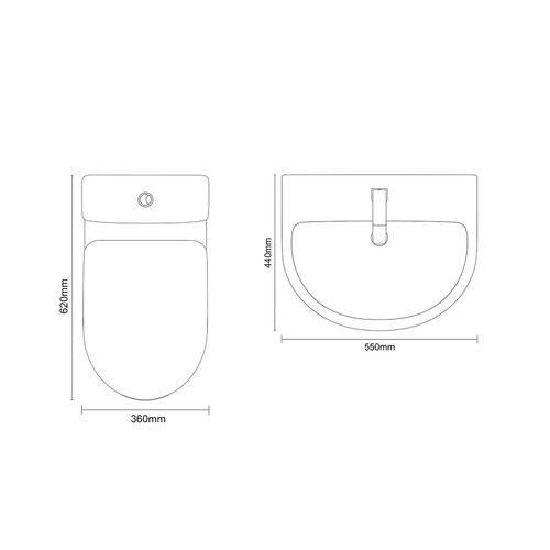 Ideal 560mm Semi Pedestal Basin and Comfort Height Toilet Suite Dimensions