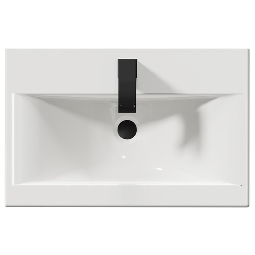 Napoli Olive Green 600mm x 390mm Wall Mounted Vanity Unit with 1 Tap Hole Basin and 2 Drawers with Matt Black Handles Top View From Above