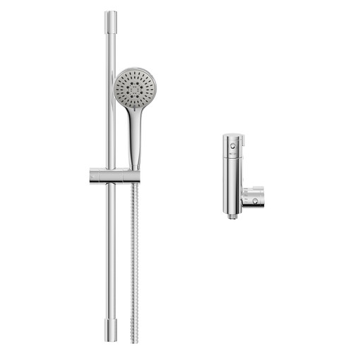Compact Polished Chrome Vertical Thermostatic Bar Valve with Avon Shower Slide Rail Kit Front View