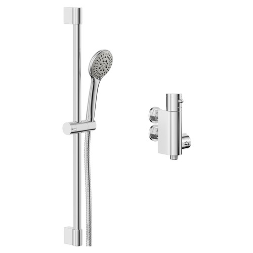 Compact Polished Chrome Vertical Thermostatic Bar Valve with Avon Shower Slide Rail Kit Left Hand Side View