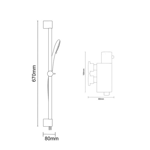 Compact Polished Chrome Vertical Thermostatic Bar Valve with Avon Shower Slide Rail Kit Dimensions