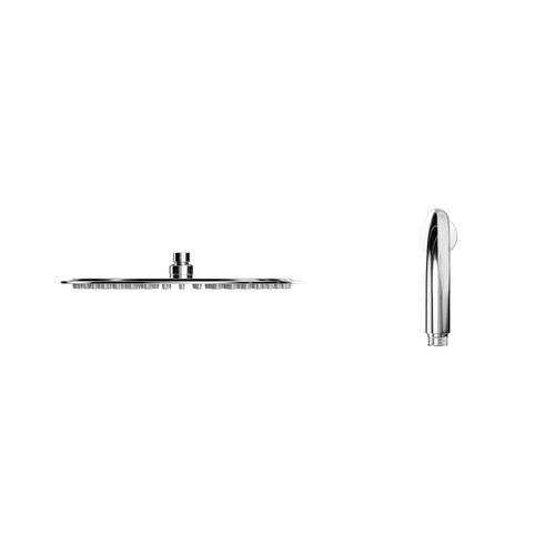 Polished Chrome 300mm Thin Round Fixed Shower Head and Wall Arm Front View