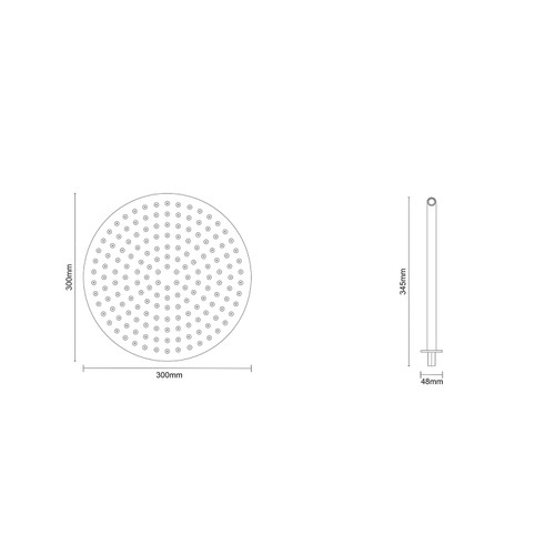 Polished Chrome 300mm Thin Round Fixed Shower Head and Wall Arm Dimensions