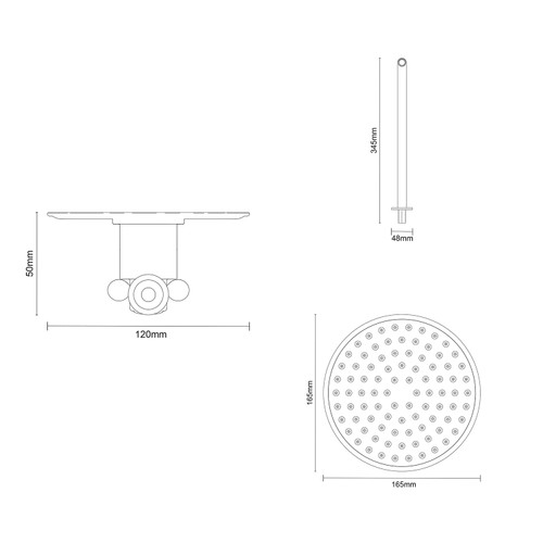Windsor Traditional Polished Chrome Concealed Twin Thermostatic Shower Valve and 165mm Round Fixed Head with Wall Arm Dimensions