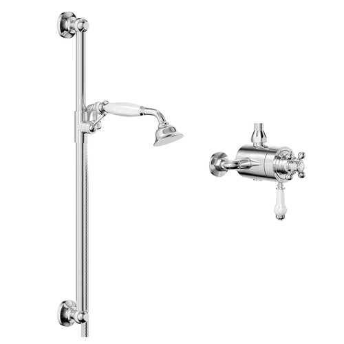 Windsor Traditional Polished Chrome Exposed Thermostatic Shower Valve with Slide Rail Kit Left Hand Side View