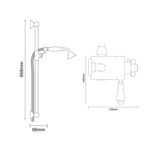 Windsor Traditional Polished Chrome Exposed Thermostatic Shower Valve with Slide Rail Kit Dimensions