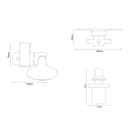 Cross Polished Chrome Concealed Twin Thermostatic Shower Valve and Sark Slide Rail Kit with Round Elbow Dimensions