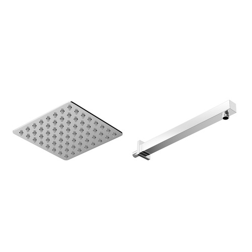 Polished Chrome 200mm Thin Square Fixed Shower Head and Wall Arm Left Hand Side View