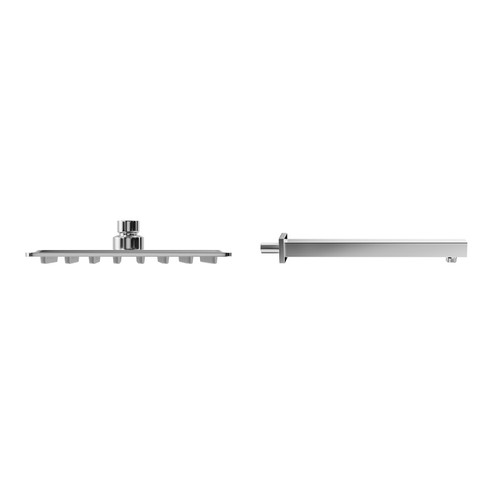 Polished Chrome 200mm Thin Square Fixed Shower Head and Wall Arm Side on View