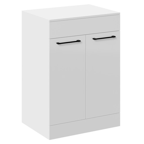 Napoli Gloss White 600mm Floor Standing Vanity Unit for Countertop Basins with 2 Doors and Matt Black Handles Left Hand Side View