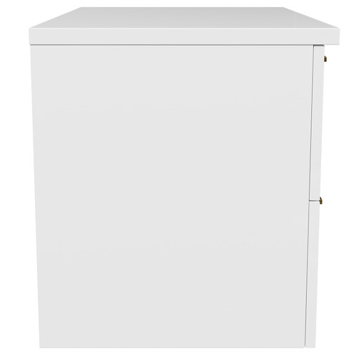 Napoli Gloss White 800mm Wall Mounted Vanity Unit for Countertop Basins with 2 Drawers and Brushed Brass Handles Side on View