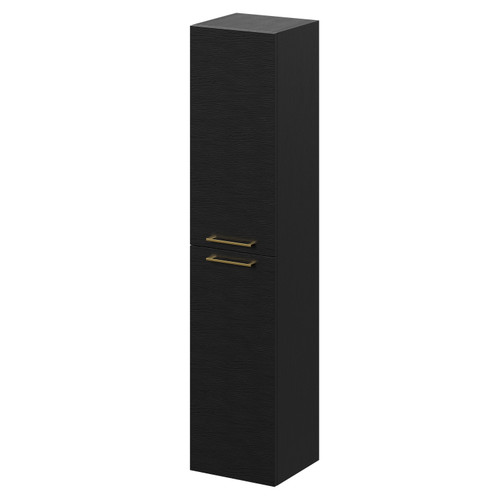 Napoli Nero Oak 350mm x 1600mm Wall Mounted Tall Storage Unit with 2 Doors and Brushed Brass Handles Right Hand Side View
