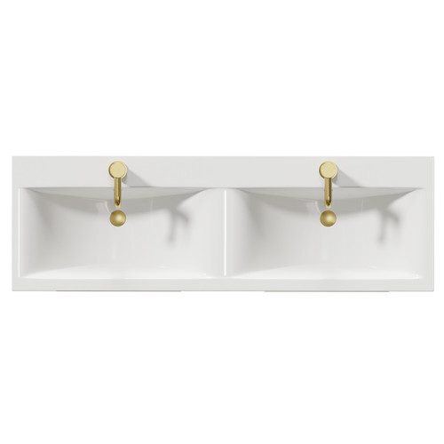 Napoli Olive Green 1200mm Wall Mounted Vanity Unit with Ceramic Double Basin and 4 Drawers with Brushed Brass Handles Top View From Above Napoli Olive Green 1200mm Wall Mounted Vanity Unit with Ceramic Double Basin and 4 Drawers with Brushed Brass Handles Top View From Above