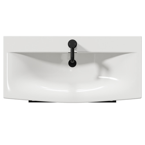 Napoli Deep Blue 800mm Wall Mounted Vanity Unit with 1 Tap Hole Curved Basin and 2 Drawers with Matt Black Handles Top View From Above