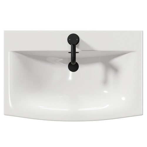 Napoli Deep Blue 600mm Wall Mounted Vanity Unit with 1 Tap Hole Curved Basin and 2 Drawers with Matt Black Handles Top View From Above