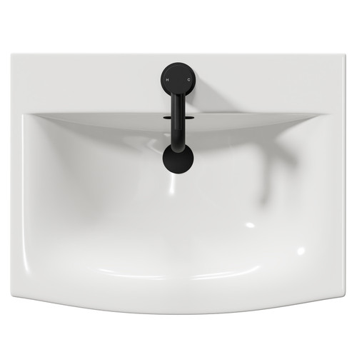 Napoli Deep Blue 500mm Wall Mounted Vanity Unit with 1 Tap Hole Curved Basin and Single Drawer with Matt Black Handle Top View From Above