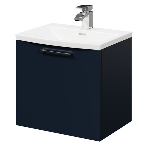 Napoli Deep Blue 500mm Wall Mounted Vanity Unit with 1 Tap Hole Curved Basin and Single Drawer with Polished Chrome Handle Right Hand Side View