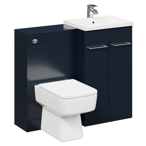 Napoli Deep Blue 1000mm Vanity Unit Toilet Suite with 1 Tap Hole Basin and 2 Doors with Polished Chrome Handles Left Hand Side View