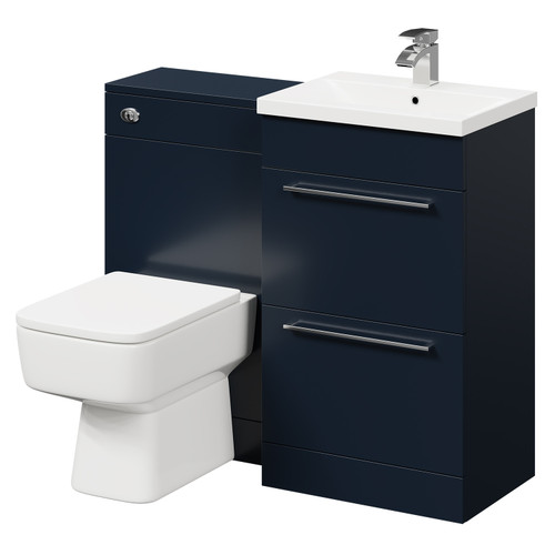 Napoli Deep Blue 1000mm Vanity Unit Toilet Suite with 1 Tap Hole Basin and 2 Drawers with Polished Chrome Handles Right Hand Side View