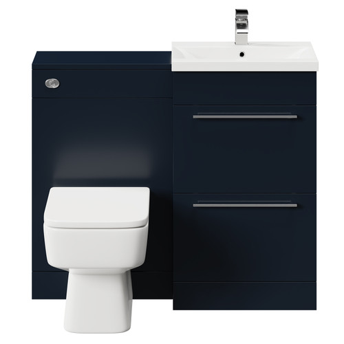 Napoli Deep Blue 1000mm Vanity Unit Toilet Suite with 1 Tap Hole Basin and 2 Drawers with Polished Chrome Handles Front View