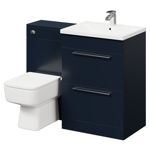 Napoli Deep Blue 1100mm Vanity Unit Toilet Suite with 1 Tap Hole Basin and 2 Drawers with Polished Chrome Handles Right Hand Side View