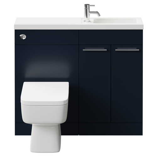 Napoli Combination Deep Blue 1000mm Vanity Unit Toilet Suite with Slimline 1 Tap Hole Basin and 2 Doors with Polished Chrome Handles Front View