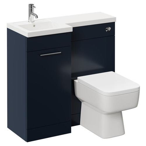 Napoli Combination Deep Blue 900mm Vanity Unit Toilet Suite with Left Hand L Shaped 1 Tap Hole Basin and Single Door with Polished Chrome Handle Left Hand Side View