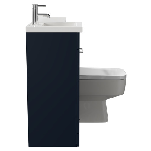 Napoli Combination Deep Blue 900mm Vanity Unit Toilet Suite with Left Hand L Shaped 1 Tap Hole Basin and Single Door with Polished Chrome Handle Side on View