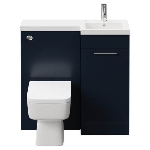 Napoli Combination Deep Blue 900mm Vanity Unit Toilet Suite with Right Hand L Shaped 1 Tap Hole Basin and Single Door with Polished Chrome Handle Front View