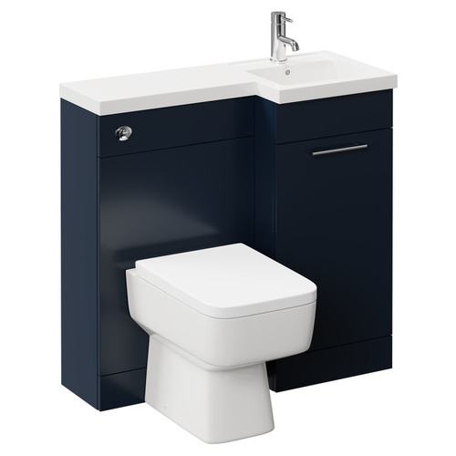 Napoli Combination Deep Blue 900mm Vanity Unit Toilet Suite with Right Hand L Shaped 1 Tap Hole Basin and Single Door with Polished Chrome Handle Left Hand Side View