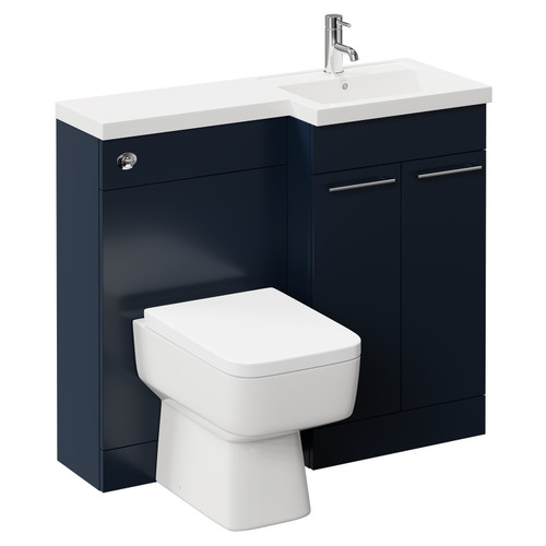 Napoli Combination Deep Blue 1000mm Vanity Unit Toilet Suite with Right Hand L Shaped 1 Tap Hole Basin and 2 Doors with Polished Chrome Handles Left Hand Side View