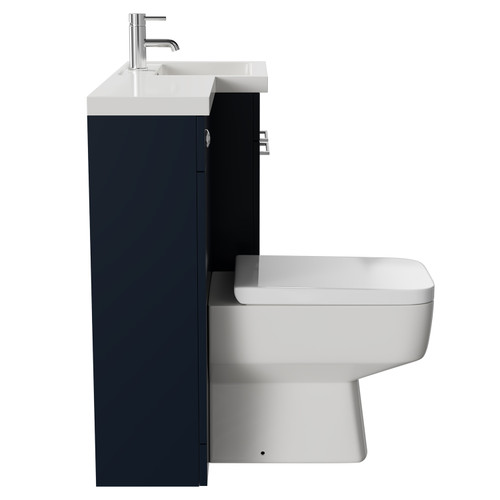 Napoli Combination Deep Blue 1000mm Vanity Unit Toilet Suite with Right Hand L Shaped 1 Tap Hole Basin and 2 Doors with Polished Chrome Handles Side on View