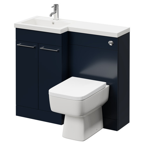 Napoli Combination Deep Blue 1000mm Vanity Unit Toilet Suite with Left Hand L Shaped 1 Tap Hole Basin and 2 Doors with Polished Chrome Handles Right Hand Side View