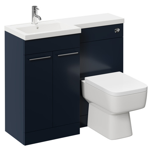 Napoli Combination Deep Blue 1000mm Vanity Unit Toilet Suite with Left Hand L Shaped 1 Tap Hole Basin and 2 Doors with Polished Chrome Handles Left Hand Side View