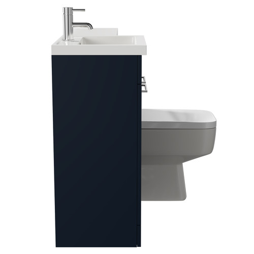 Napoli Combination Deep Blue 1000mm Vanity Unit Toilet Suite with Left Hand L Shaped 1 Tap Hole Basin and 2 Doors with Polished Chrome Handles Side on View